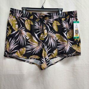 Hurley Women's Swim Shorts Floral elastic waist 3" inseam UPF (Black , X-Large)